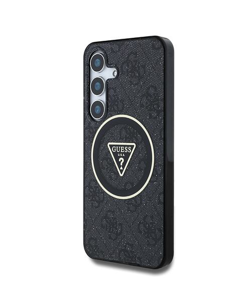 Guess IML 4G Glitter and Triangle Logo MagSafe Zadní Kryt pro Samsung Galaxy S25 Black