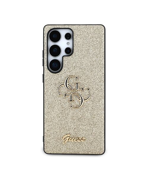 Guess PU Fixed Glitter 4G Metal Logo Zadní Kryt pro Samsung Galaxy S25 Ultra Gold