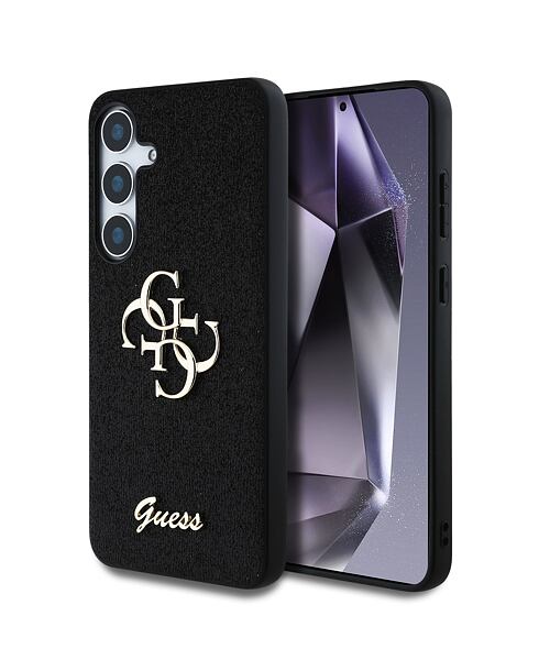 Guess PU Fixed Glitter 4G Metal Logo Zadní Kryt pro Samsung Galaxy S25 Black