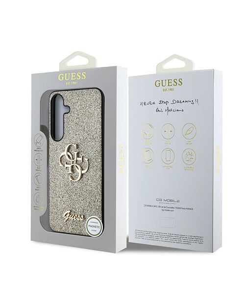 Guess PU Fixed Glitter 4G Metal Logo Zadní Kryt pro Samsung Galaxy S25 Gold