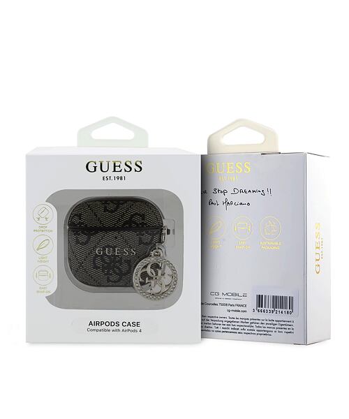 Guess 4G Script PC/PU Charm Pouzdro pro AirPods 4 Brown