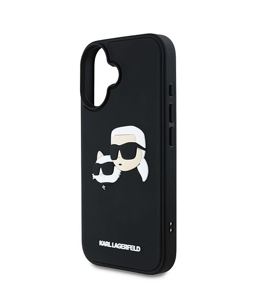 Karl Lagerfeld 3D Rubber Double Heads Zadní Kryt pro iPhone 16 Black