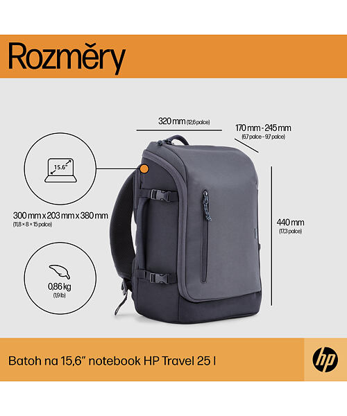 HP Železně šedý 25litrový cestovní batoh na 15,6″ notebook