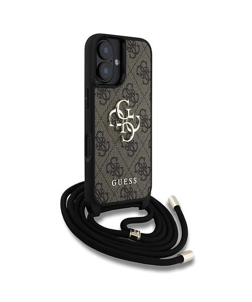Guess PU 4G Metal Logo Crossbody Popruh Zadní Kryt pro iPhone 16 Brown