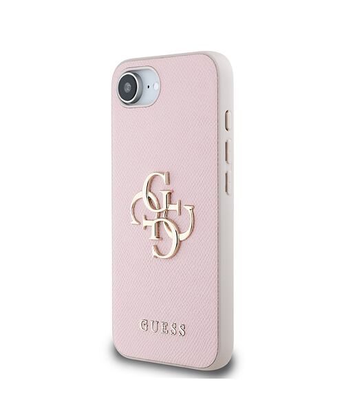 Guess PU Grained 4G Metal Logo Zadní Kryt pro iPhone 16e Pink