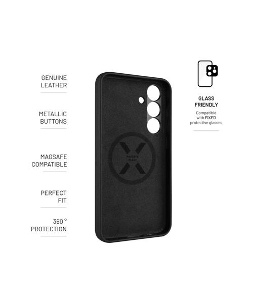 Kožený zadní kryt FIXED MagLeather s podporou MagSafe pro Samsung Galaxy S25+, černý