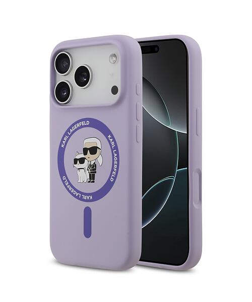 Karl Lagerfeld Liquid Silicone Karl and Choupette MagSafe Zadní Kryt pro iPhone 17 Pro Purple