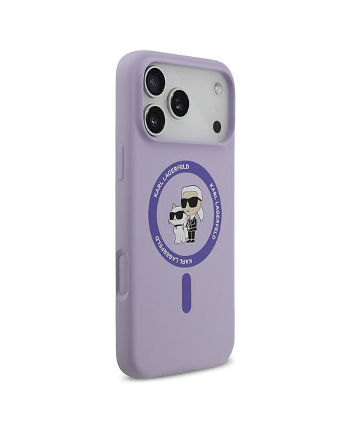 Karl Lagerfeld Liquid Silicone Karl and Choupette MagSafe Zadní Kryt pro iPhone 17 Pro Max Purple