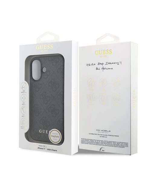 Guess 4G Charm MagSafe Zadní Kryt pro iPhone 17 Tone on Tone Grey