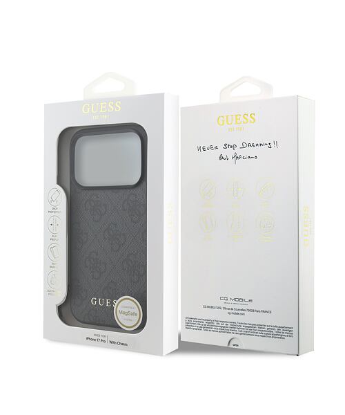 Guess 4G Charm MagSafe Zadní Kryt pro iPhone 17 Pro Tone on Tone Grey