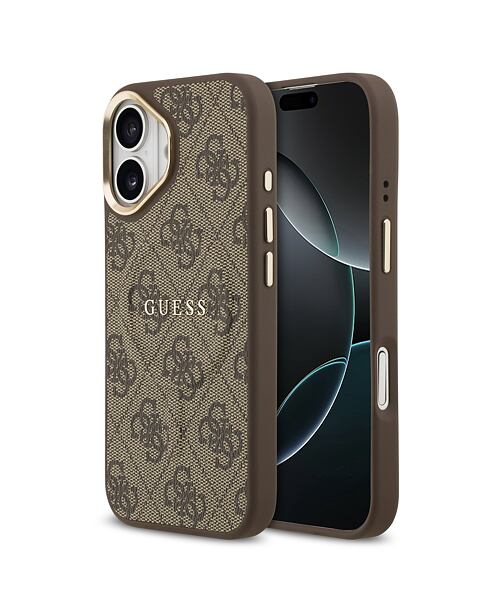 Guess PU Leather 4G Gold Frame MagSafe Zadní Kryt pro iPhone 17 Brown