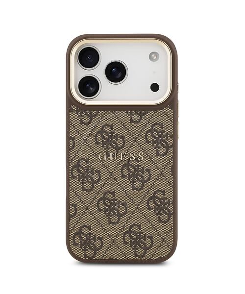 Guess PU Leather 4G Gold Frame MagSafe Zadní Kryt pro iPhone 17 Pro Brown