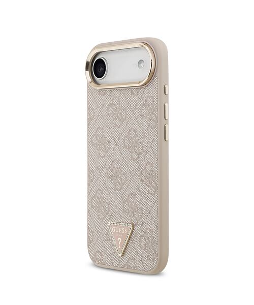 Guess PU Leather 4G Strass Triangle Logo Gold Frame MagSafe Zadní Kryt pro iPhone Air Pink