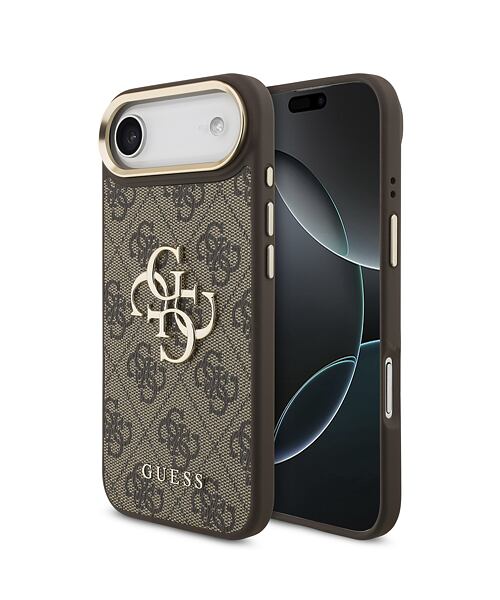 Guess PU Leather 4G Metal Logo Gold Frame Zadní Kryt pro iPhone Air Brown