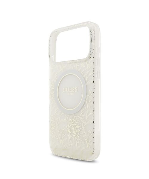 Guess IML Flowers Allover Strap MagSafe Zadní Kryt pro iPhone 17 Pro Max White