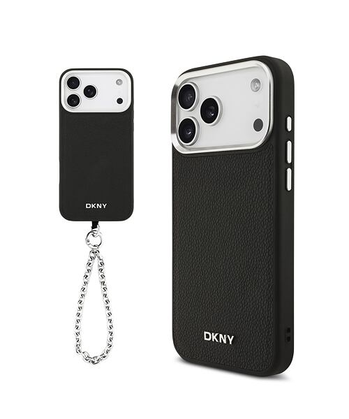 DKNY PU Leather Metal Logo Wrist Chain MagSafe Zadní Kryt pro iPhone 17 Pro Max Black