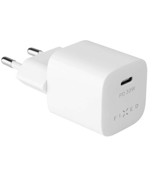 FIXED Mini Set síťové nabíječky s USB-C výstupem a USB-C/USB-C kabelu podpora PD 1 metr 30W White