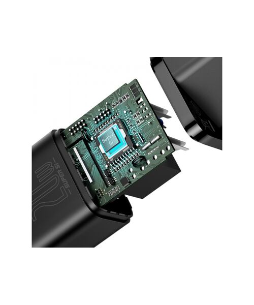 Baseus rychlonabíječka do sítě Super Si USB-C PD QC 20W černá s kabelem USB-C/Lightning 1m