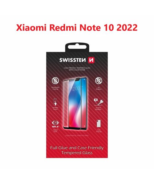 SKLO SWISSTEN FULL GLUE, COLOR FRAME, CASE FRIENDLY PRO XIAOMI REDMI 10 2022 ČERNÉ