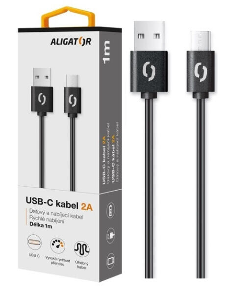 Datový kabel ALIGATOR 2A USB-C 1m, černý