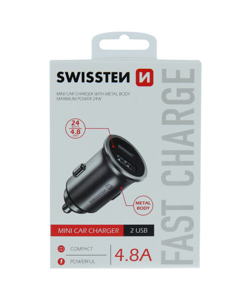 SWISSTEN CL ADAPTÉR 2x USB 4,8A METAL STŘÍBRNÝ