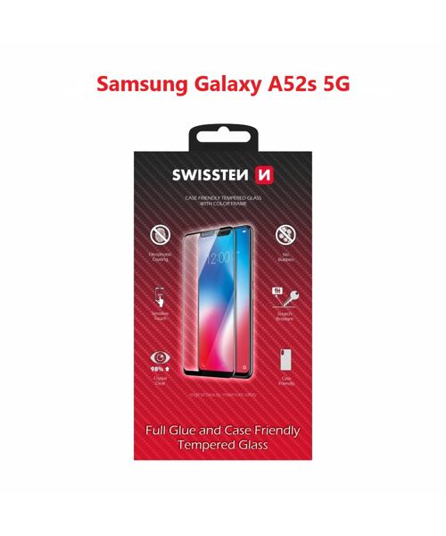 SKLO SWISSTEN FULL GLUE, COLOR FRAME, CASE FRIENDLY PRO SAMSUNG A528 GALAXY A52s 5G ČERNÉ