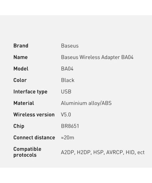 Baseus ZJBA000001 Bluetooth 5.0 Adaptér Black