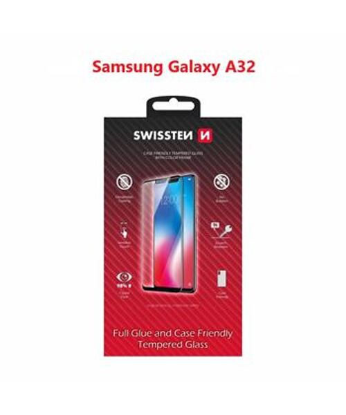 SKLO SWISSTEN FULL GLUE, COLOR FRAME, CASE FRIENDLY PRO SAMSUNG A325 GALAXY A32 ČERNÉ