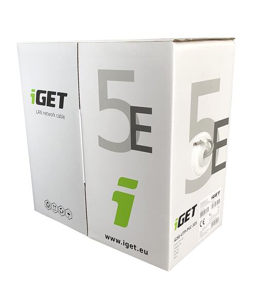 Instalační kabel iGET CAT5E UTP PVC Eca 305m/box, drát, s třídou reakce na oheň Eca