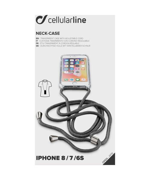 Transparentní zadní kryt Cellularline Neck-Case s černou šňůrkou na krk pro Apple iPhone 7/8/SE (202