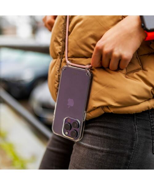 Pouzdro FIXED Pure Neck s růžovou šňůrkou na krk pro Apple iPhone 14 Plus