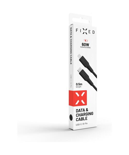 Krátký nabíjecí a datový Liquid silicone kabel FIXED s konektory USB-C/Lightning a podporou PD, 0.5m