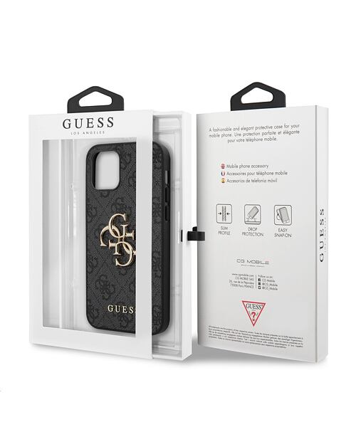 Guess PU 4G Metal Logo Zadní Kryt pro iPhone 12 Pro Max Grey