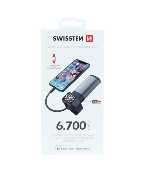 SWISSTEN 2in1 APPLE WATCH MFI POWER BANK 6700 mAh