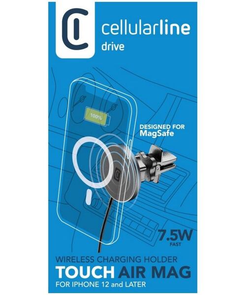 Magnetický držák CellularLine Touch Air Mag do mřížky ventilace s podporou MagSafe a bezdrátovým nab