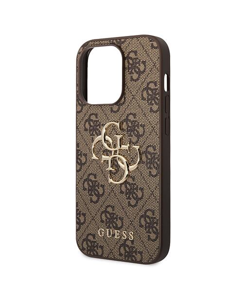 Guess PU 4G Metal Logo Zadní Kryt pro iPhone 15 Pro Max Brown