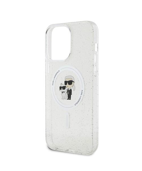 Karl Lagerfeld IML Glitter Karl and Choupette MagSafe Zadní Kryt pro iPhone 15 Pro Max Transparent