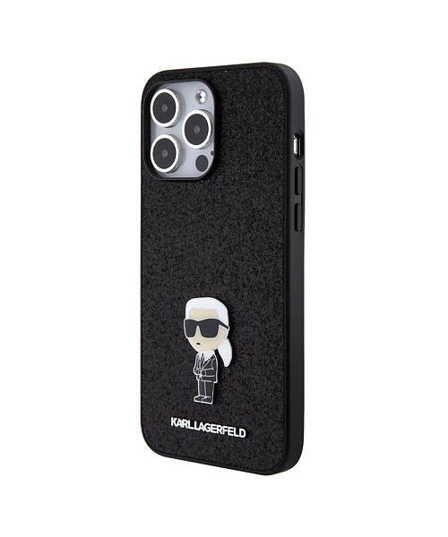 Karl Lagerfeld Fixed Glitter Metal Ikonik Zadní Kryt pro iPhone 15 Pro Max Black