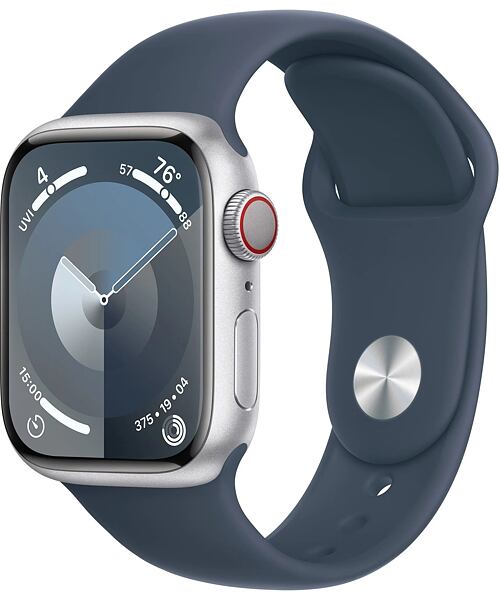 Apple Watch Series 9 GPS+Cellular 41mm S/M Silver Aluminium Case with Sport Band Storm Blue