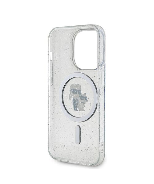 Karl Lagerfeld IML Glitter Karl and Choupette MagSafe Zadní Kryt pro iPhone 15 Pro Transparent