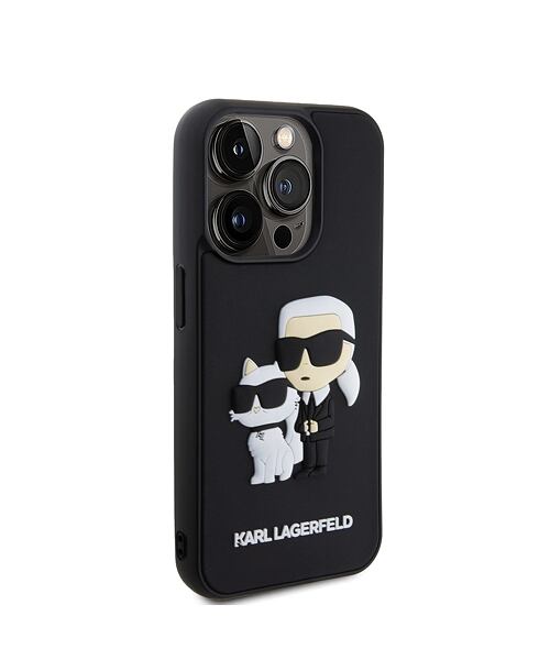 Karl Lagerfeld 3D Rubber Karl and Choupette Zadní Kryt pro iPhone 13 Pro Black
