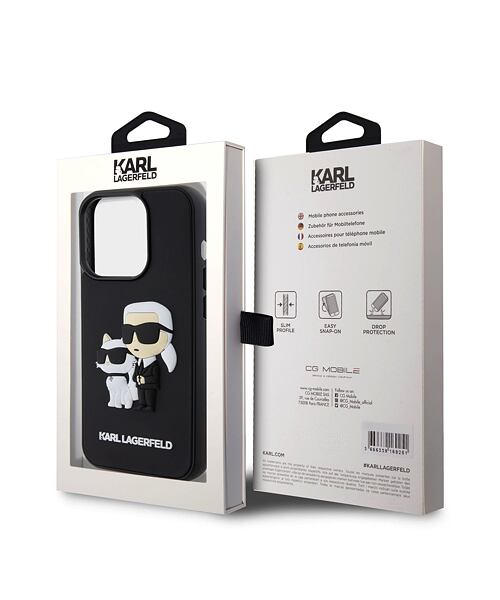 Karl Lagerfeld 3D Rubber Karl and Choupette Zadní Kryt pro iPhone 15 Pro Black