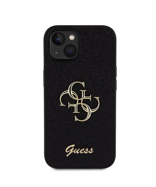 Guess PU Fixed Glitter 4G Metal Logo Zadní Kryt pro iPhone 13 Black