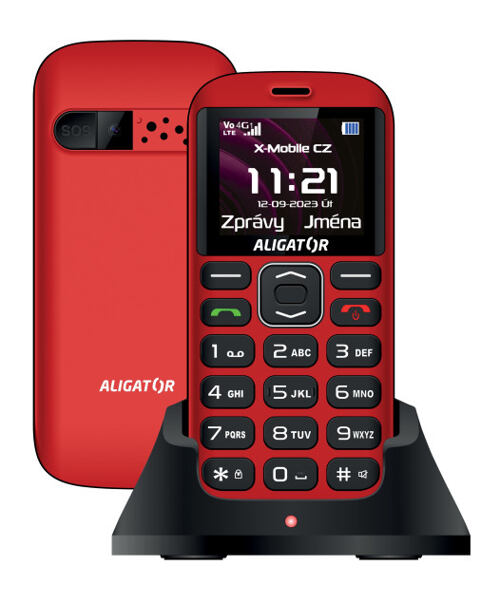 ALIGATOR A720 4G Senior červeno-černý + nabíjecí stojánek