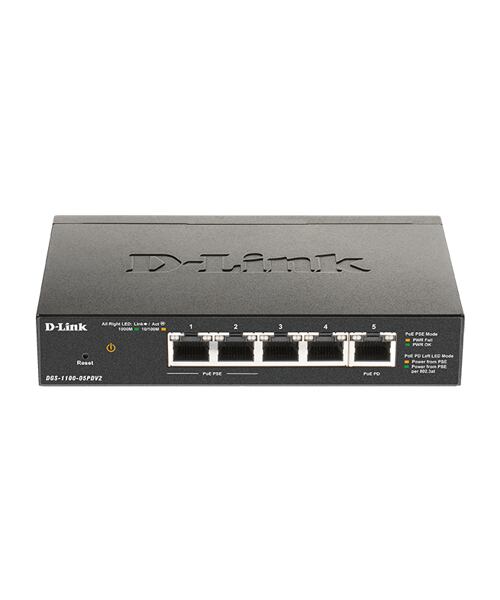 D-Link DGS-1100-05PDV2 5-Port Gigabit PoE Smart Managed Switch with 1 PD port