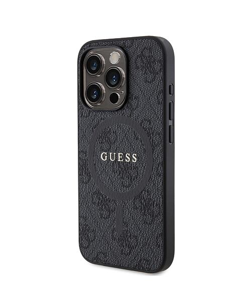 Guess PU Leather 4G Colored Ring MagSafe Zadní Kryt pro iPhone 15 Pro Black