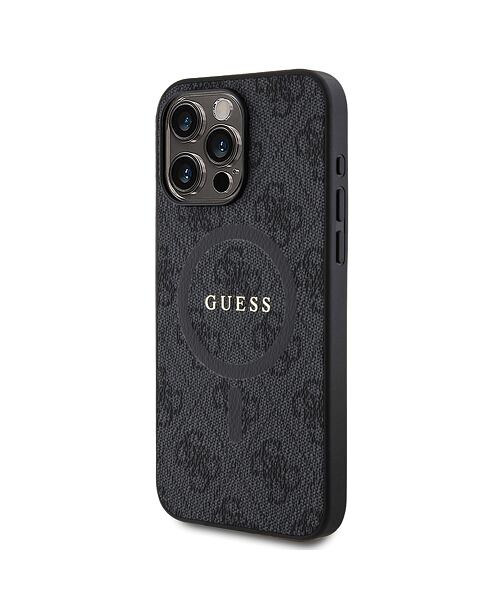 Guess PU Leather 4G Colored Ring MagSafe Zadní Kryt pro iPhone 15 Pro Max Black