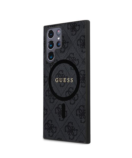 Guess PU Leather 4G Colored Ring MagSafe Zadní Kryt pro Samsung Galaxy S24 Ultra Black