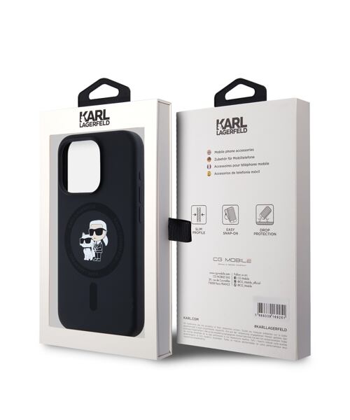 Karl Lagerfeld Liquid Silicone Karl and Choupette Magsafe Zadní Kryt pro iPhone 15 Pro Black