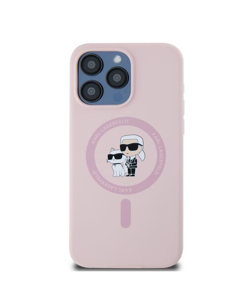 Karl Lagerfeld Liquid Silicone Karl and Choupette Magsafe Zadní Kryt pro iPhone 15 Pro Pink